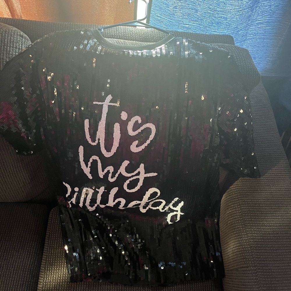Black Sequin 'Tis My Birthday' T-Shirt